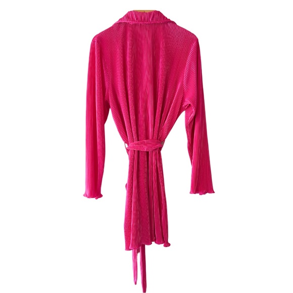 Lyaner Fuchsia Button Down Mini Shirt Dress with Belt - Picture 2 of 12